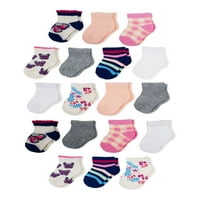 Wonder Nation Kız Bebek Ayak Bileği Çorapları, 18'li Paket, 0M-18M Bedenler