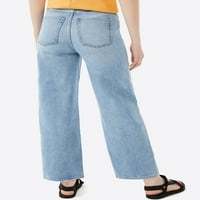 Ücretsiz Montaj Kadın Kırpılmış Geniş Düz Kot Pantolon