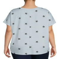 Como Blu Kadın Büyük Beden Dolman Yıldız Baskılı Tişört