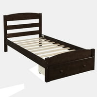 İkiz Platform Yatağı, Saklama Çekmeceli Yatak Çerçevesi ve Ahşap Çıta Desteği, Espresso