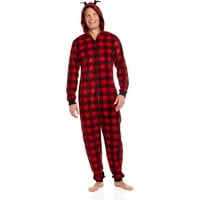 Tatil aile pijamaları Buffalo Ekose Onesies Pijama Birliği Takım Elbise Boynuzları ile