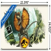 Jurassic World: Dominion - İtme Pimleri ile Dilophosaurus Odak Duvar Posteri, 14.725 22.375