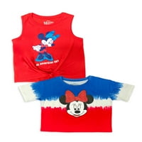 Minnie Mouse Kız Büküm Ön Grafik Tişört ve Kolsuz Bluz, 2'li Paket, 4 Beden ve Artı