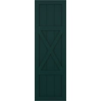 Ekena Millwork 18 W 41 H Gerçek Fit PVC Merkezi X-Board Çiftlik Evi Sabit Montajlı Panjurlar, Termal Yeşil