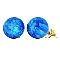 & M Kadın 14k Sarı Altın Mavi Opal Top Düğme Küpe Geri İtmeli