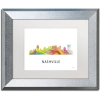 Marka Güzel Sanatlar 'Nashville Tennessee Skyline WB-1' Tuval Sanatı Marlene Watson, Beyaz Mat, Gümüş Çerçeve