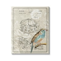 Stupell Industries Vintage Kuş Evi Patent Tasarım Figürü Doğu Mavi Kuşu, 48, Tasarım Daphne Polselli