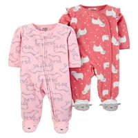 Carter'ın Çocuğum Bebek Kız Mikrofleece Battaniye Uyku 'N Play Pijama, 2'liPaket