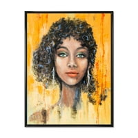 Designart 'Yeşil Gözlü ve Siyah Saçlı Kız Yüzü Impression' Modern Çerçeveli Tuval Duvar Sanatı Baskı