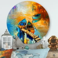 Designart 'Akşamları Gölde Tekne Glow V' Deniz ve Kıyı Çemberi Metal Duvar Sanatı - 23'lük Disk
