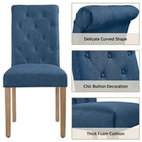 Easyfashion Modern Kumaş Döşemeli Yemek Sandalyesi Yüksek Sırtlı, 2'li Set, Mavi