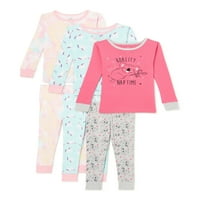 Wonder Ulus Bebek ve Yürümeye Başlayan Kız Uzun Kollu Rahat Fit Pamuklu Pijama, 6 Parçalı Set, Boyutu 12M-5T
