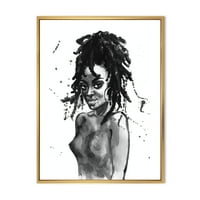 Designart 'Siyah ve Beyaz Portre Afrikalı Amerikalı Kadın V' Modern Çerçeveli Tuval Duvar Sanatı Baskı
