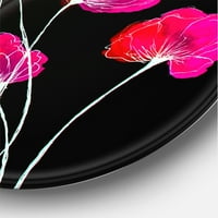 Designart 'Siyah Zemin Üzerine Soyut Kırmızı Çiçek Detayı III' Geleneksel Daire Metal Duvar Sanatı - 29'luk Disk