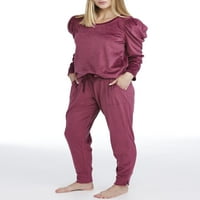 Jessica Simpson Kadın Kadife Şişirilmiş Uzun Kollu Üst ve Jogger Pijama Takımı, 2'li