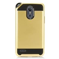 LG Stylo PLUS Telefon için Altın Fırçalanmış Metal Çift Katmanlı Kılıf