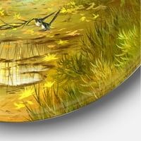 Designart 'Sarı Ormanlık Alanlarda Yolda Yağmur Suyu' Country Circle Metal Duvar Sanatı - 11 Disk