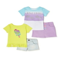 Garanimals Bebek Kız ve Toddler Kız T-shirt, Saçak Üst, Etek ve Şort, 4 Parça Kıyafet Seti, Boyutları 12 M-5 T