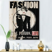 Designart 'Style Passion Life Fashion Woman II' Doğal Çam Ağacına Vintage Baskı