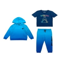 Asmak On çocuğun Polar Hoodie, Jogger Pantolon, ve Kısa Kollu Grafik Tee Kıyafet Seti, Boyutları 4-18