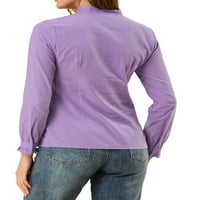 Benzersiz Pazarlık kadın Ruffled Dantel Düğme Up Uzun Kollu Gömlek Bluz
