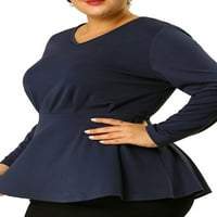 Benzersiz Pazarlık kadın Artı Boyutu Peplum Bluz V Yaka Peplum Dantelli Uzun Kollu Üst