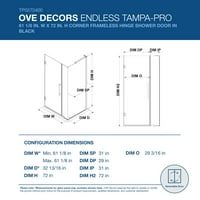 Ove Dekorları Tampa-Pro 61 inç. İçeri gir. Siyah Pivot Çerçevesiz Duş Kapılı H Dikdörtgen Köşe Duşakabin